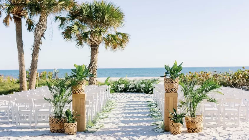 beach wedding ceremony set up overlooking gulf sundial sanibel