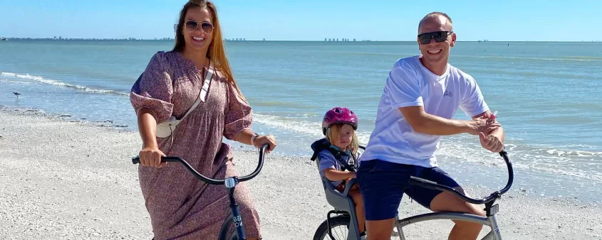 Man Woman Kid Family Bike Beach Sand Water