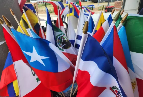 Latin flags on a table